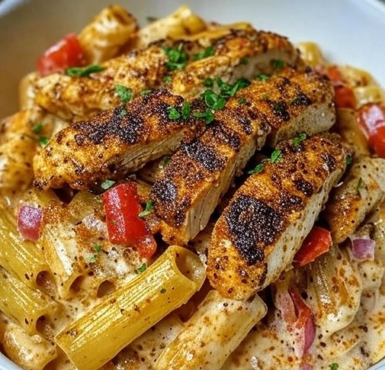 Delicious Cajun Chicken Pasta served with herbs and spices