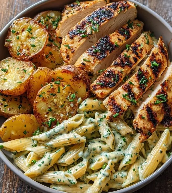 Dish of the creamiest pasta served with fresh herbs and cheese.