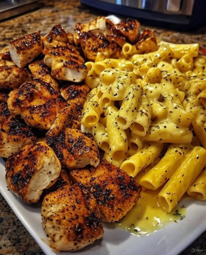 Creamy Velveeta Chicken Penne served with fresh herbs