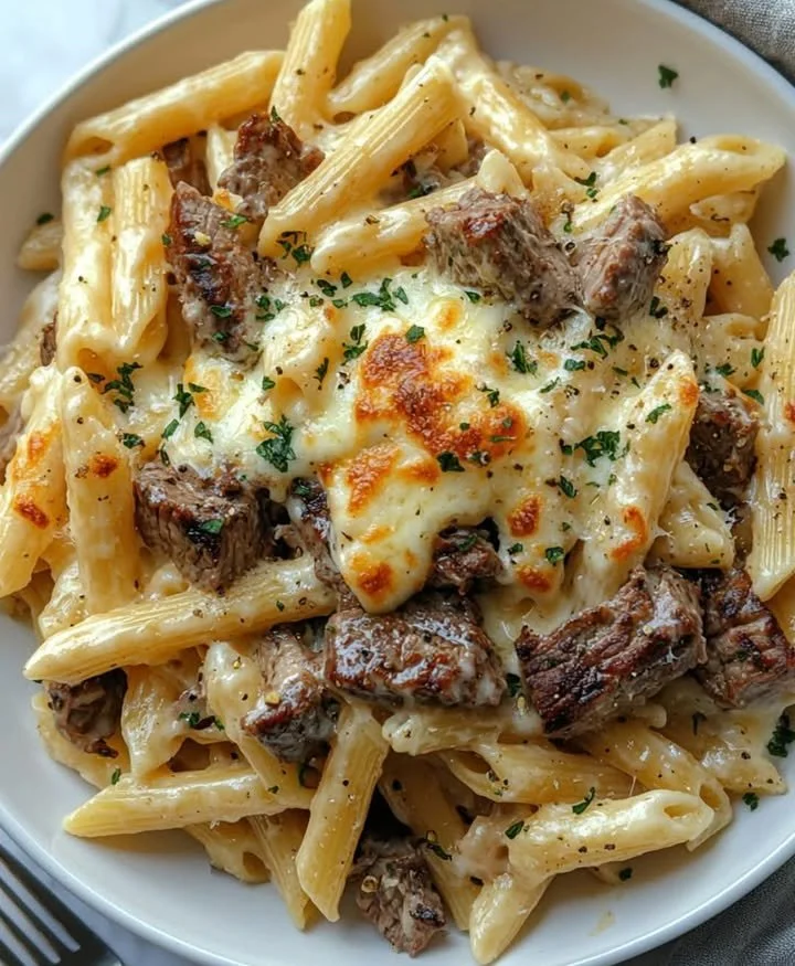 Delicious one-pan steakhouse magic meal ready to serve at home.