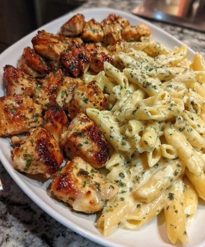Delicious Cajun garlic butter pasta served in a bowl with fresh herbs and spices.