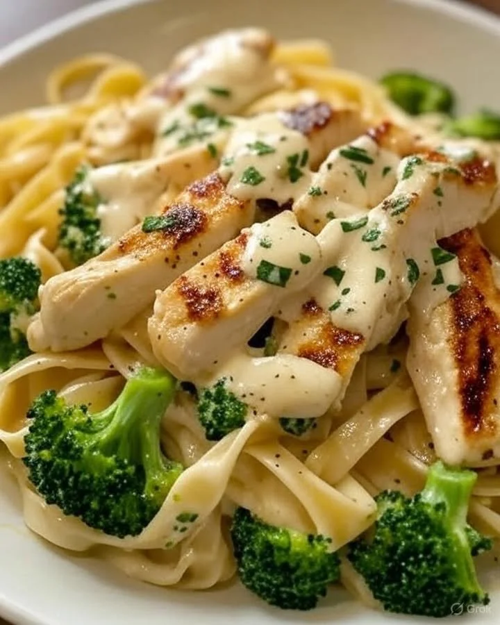 Delicious plate of fettuccine with creamy sauce and fresh herbs