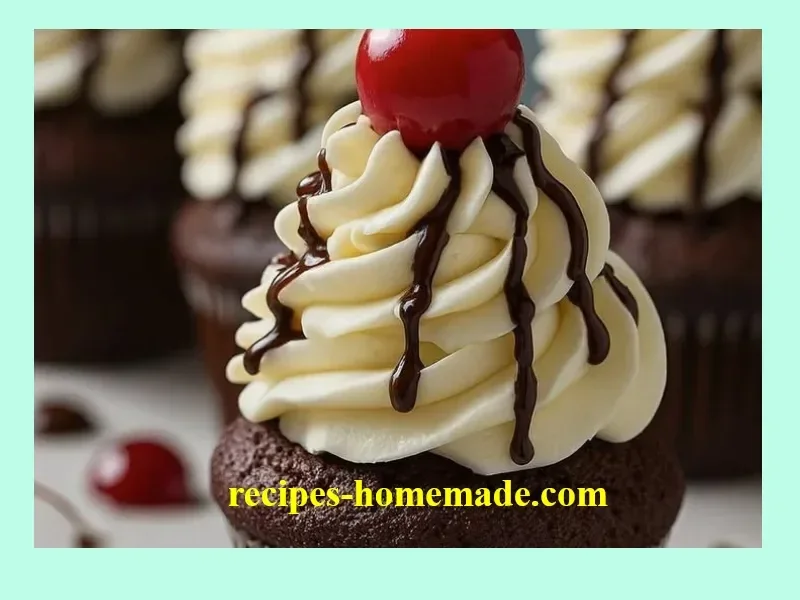 Delicious Black Forest Cupcakes topped with cherries and whipped cream
