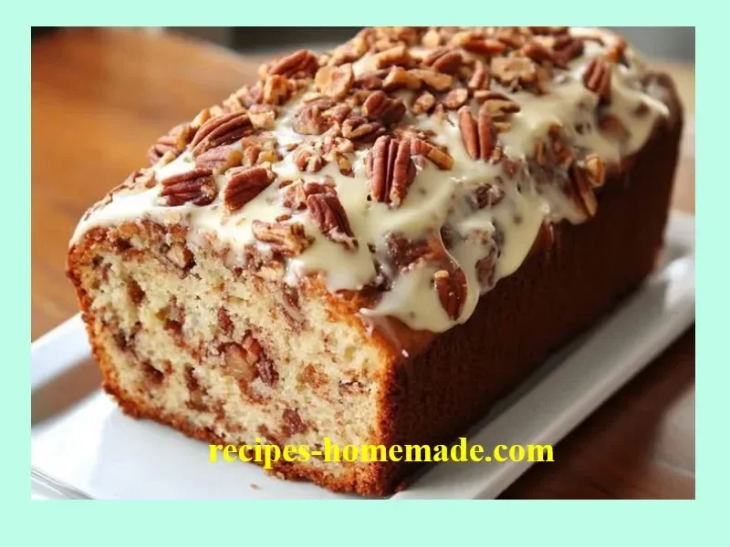 Delicious Butter Pecan Loaf topped with creamy icing