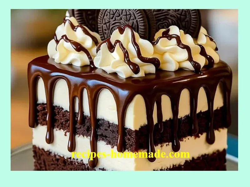 Delicious layered chocolate fudge dessert with rich creamy texture