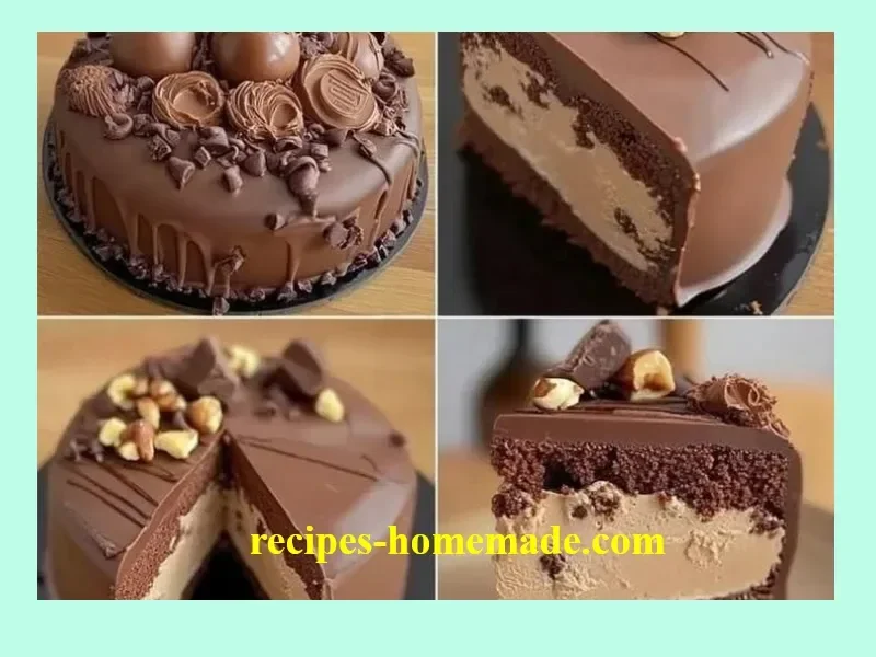 Delicious Chocolate Hazelnut Delight Cake topped with chocolate and hazelnuts