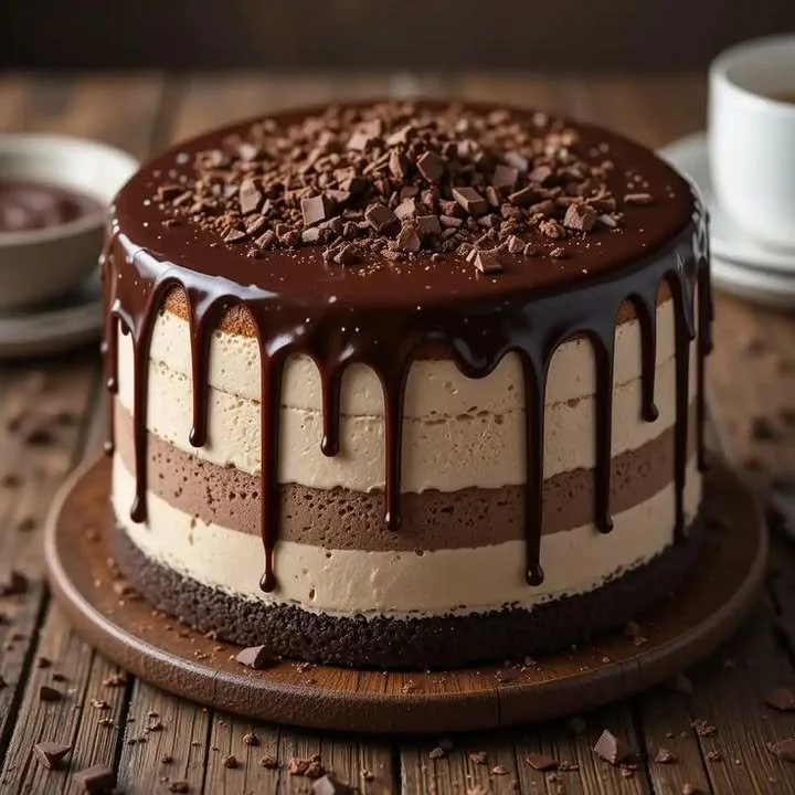 Decadent Chocolate Mousse Layer Cake with rich chocolate frosting