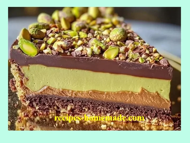 Chocolate Pistachio Cake Pie with rich chocolate frosting and crunchy pistachios