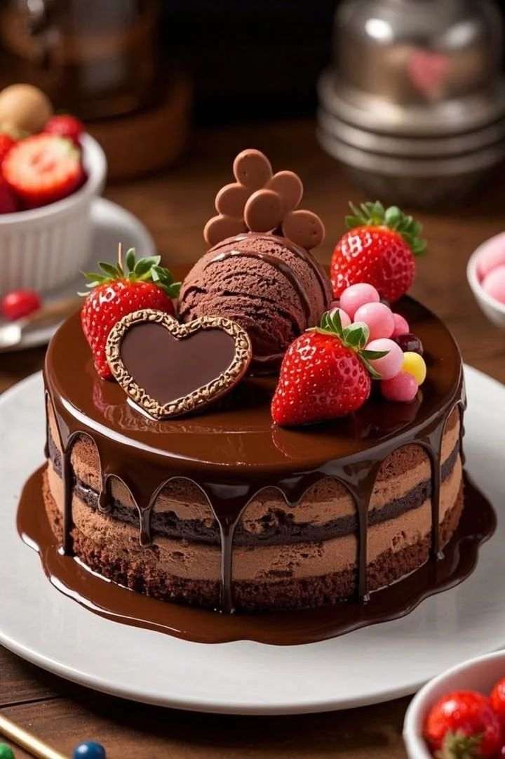 Chocolate Strawberry Drip Cake with chocolate ganache and fresh strawberries