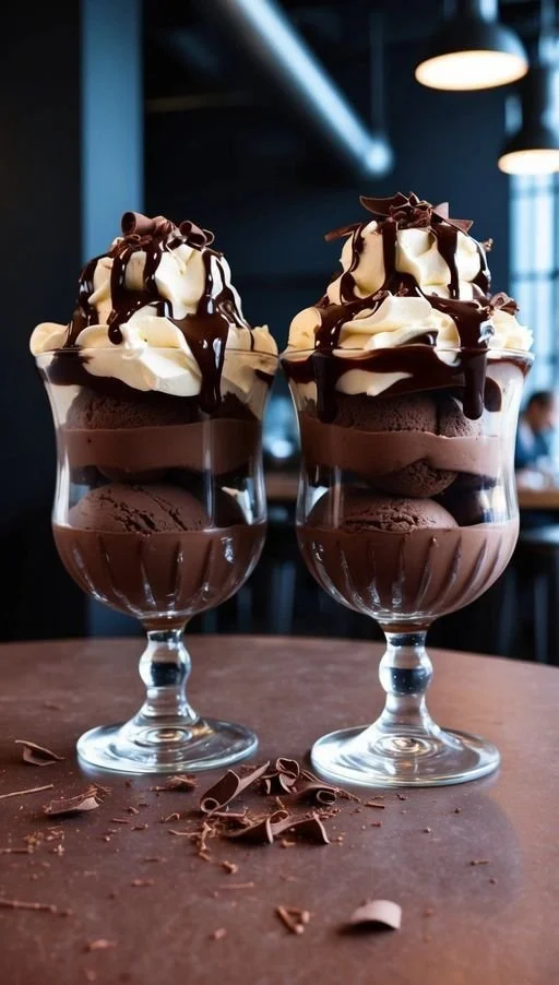 Delicious Chocolate Sundae Parfait layered with chocolate and ice cream