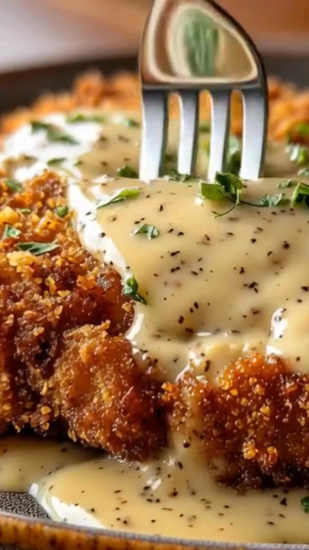 Crispy buttermilk chicken fried steak served with creamy country gravy