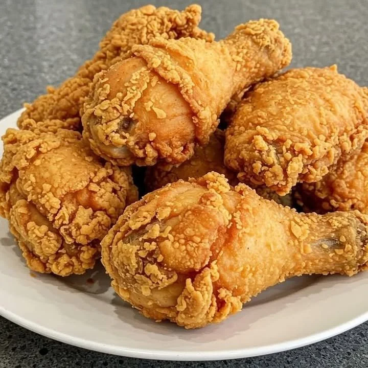 Crispy fried chicken drumsticks served on a plate with herbs