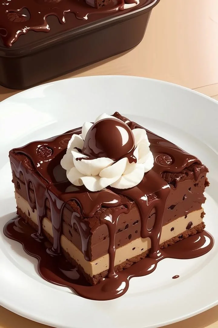 Decadent chocolate fudge layer cake with rich chocolate frosting