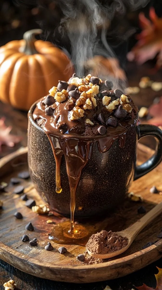 Decadent chocolate lava mug cake with gooey center and rich texture
