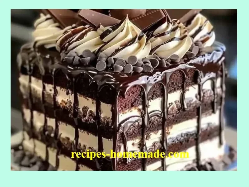 Decadent chocolate layer cake with rich frosting and layers of chocolate sponge.