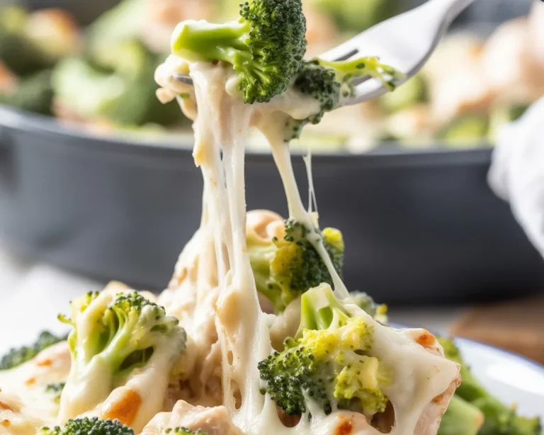 Delicious Easy Keto Chicken Casserole topped with melted cheese and fresh herbs.