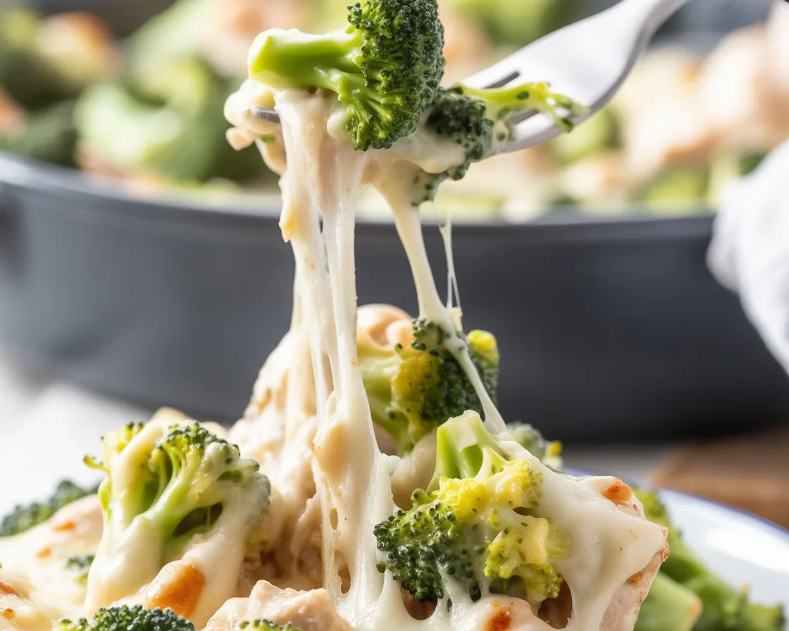 Delicious Easy Keto Chicken Casserole topped with melted cheese and fresh herbs.