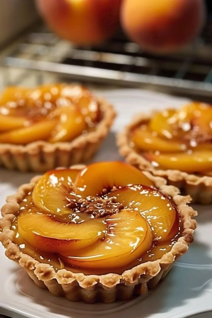 Fresh peach tartlets with a golden crust and ripe peach filling
