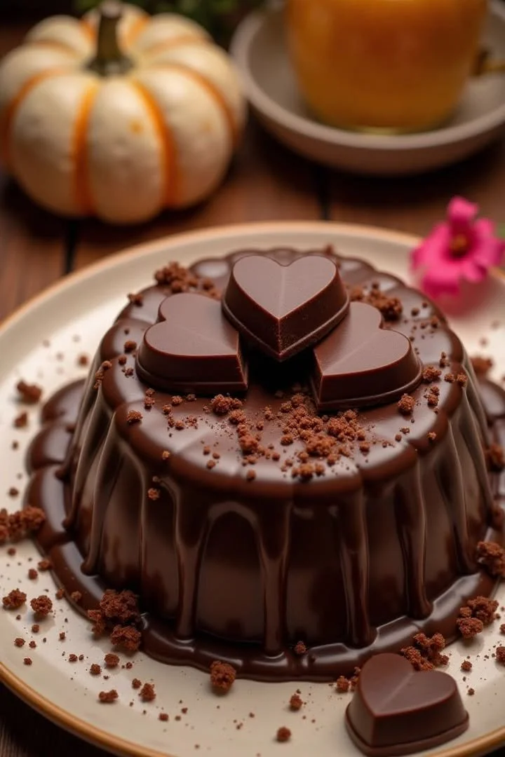 Heart-Topped Chocolate Pudding Cake, a rich chocolate dessert for special occasions