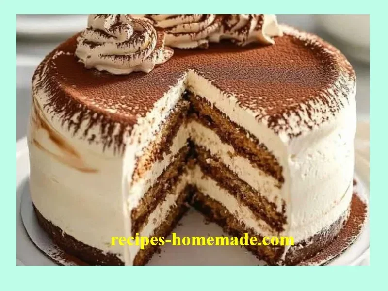 Slice of Heavenly Coconut Cream Cake topped with coconut flakes and whipped cream