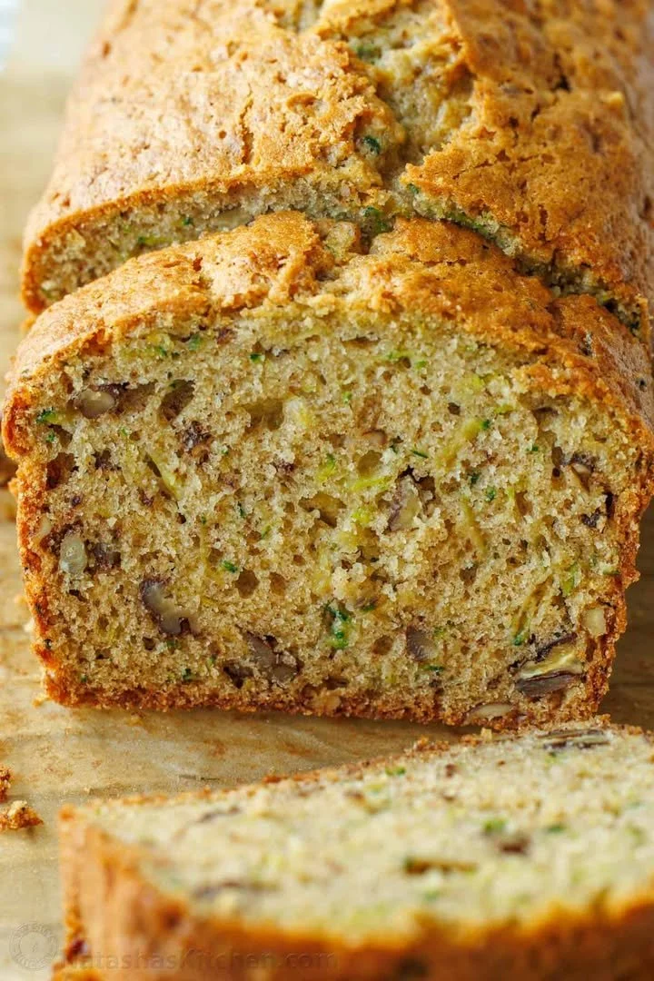 Loaf of delicious homemade zucchini bread fresh from the oven