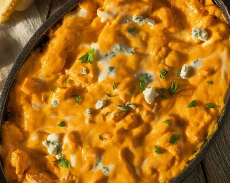 Creamy Keto Buffalo Chicken Dip served in a bowl with celery sticks