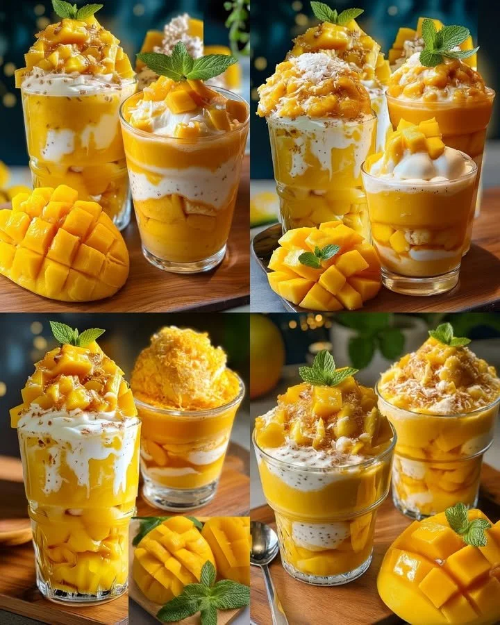 Delicious Mango Coconut Chia Pudding topped with fresh mango slices and coconut.