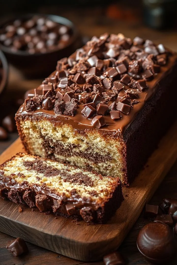 Delicious Marble Chocolate Loaf Cake with swirls of chocolate and vanilla