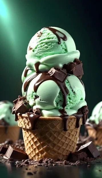Homemade Mint Chocolate Chip Ice Cream in a bowl with chocolate flakes
