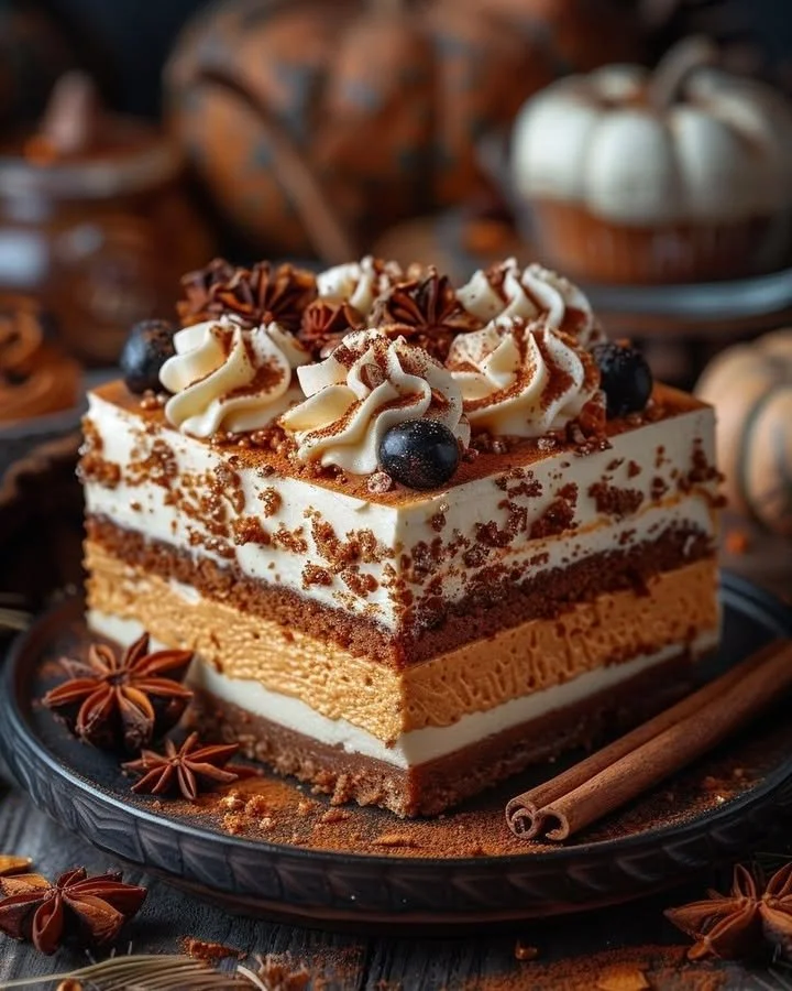 Delicious Pumpkin Spice Layer Cake adorned with creamy frosting and autumn spices