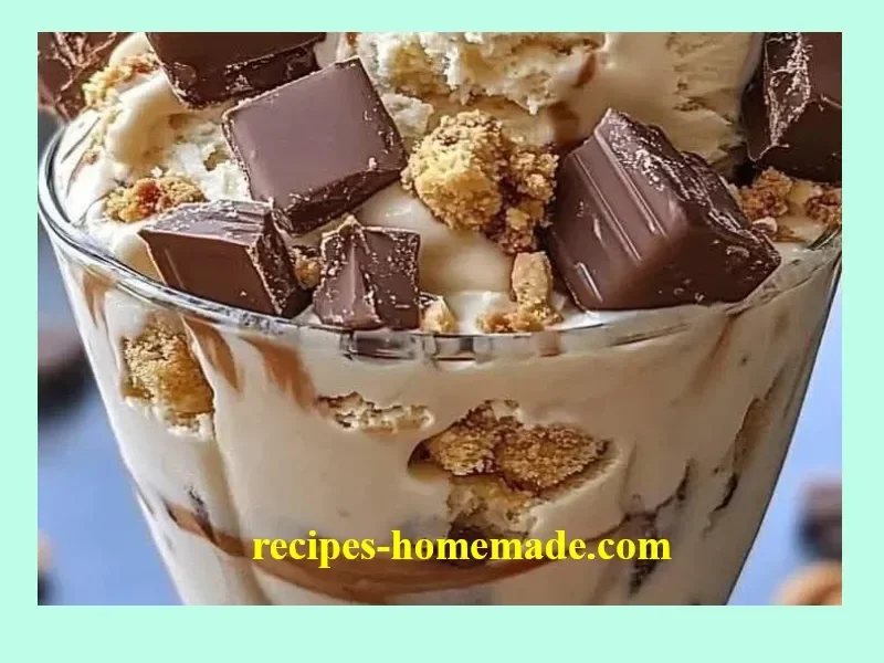 Delicious Snickers and Reese's cookie dough ice cream in a bowl.