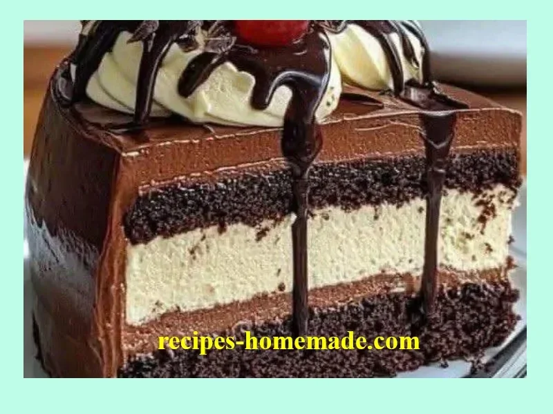 Triple Chocolate Mousse Cake layered with rich chocolate goodness