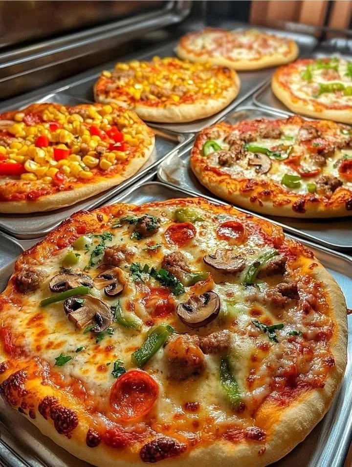 Delicious freshly baked pizza topped with cheese and fresh ingredients