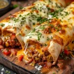 Delicious cheeseburger enchiladas topped with cheese and garnishes