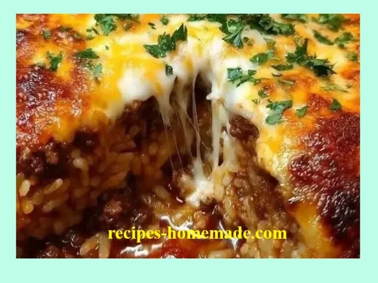 Cheesy Ground Beef and Rice Casserole served in a baking dish