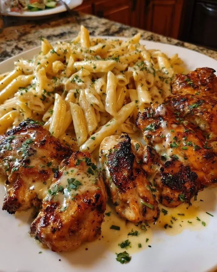 Creamy Cheesy Penne with Cajun Chicken and Garlic Parmesan sauce