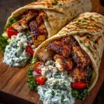 Chicken Gyros Delicious Chicken Gyros served with fresh veggies and tzatziki sauce
