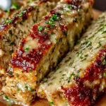 Juicy Chicken Meatloaf served with vegetables on a plate