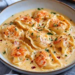 Creamy lobster stuffed pasta shells with cheese and herbs