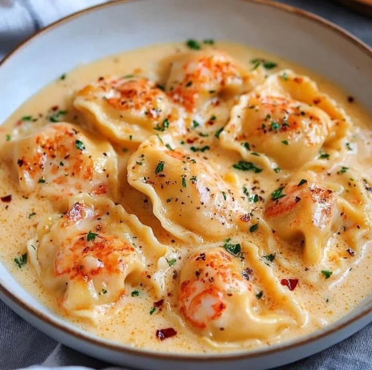 Creamy lobster stuffed pasta shells with cheese and herbs