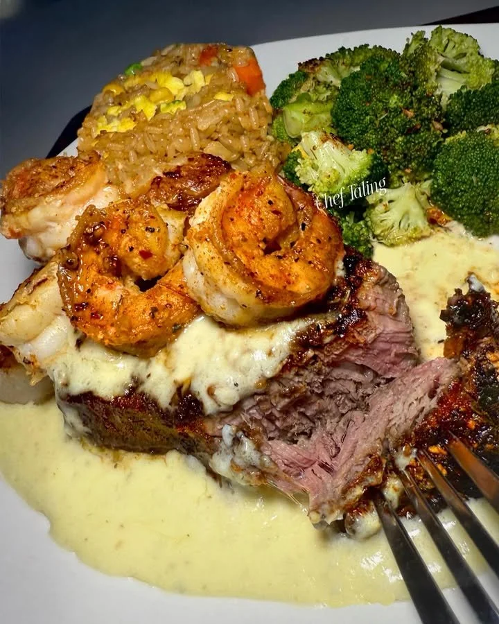 Juicy Filet Mignon topped with creamy Garlic Parmesan Cream Cheese Sauce