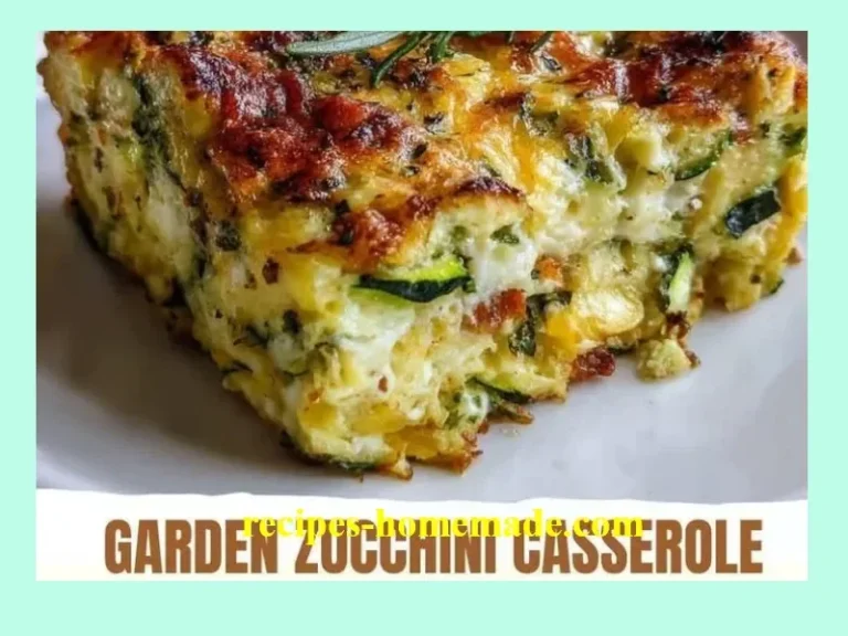 A delicious garden zucchini casserole topped with cheese and herbs, baked to perfection.