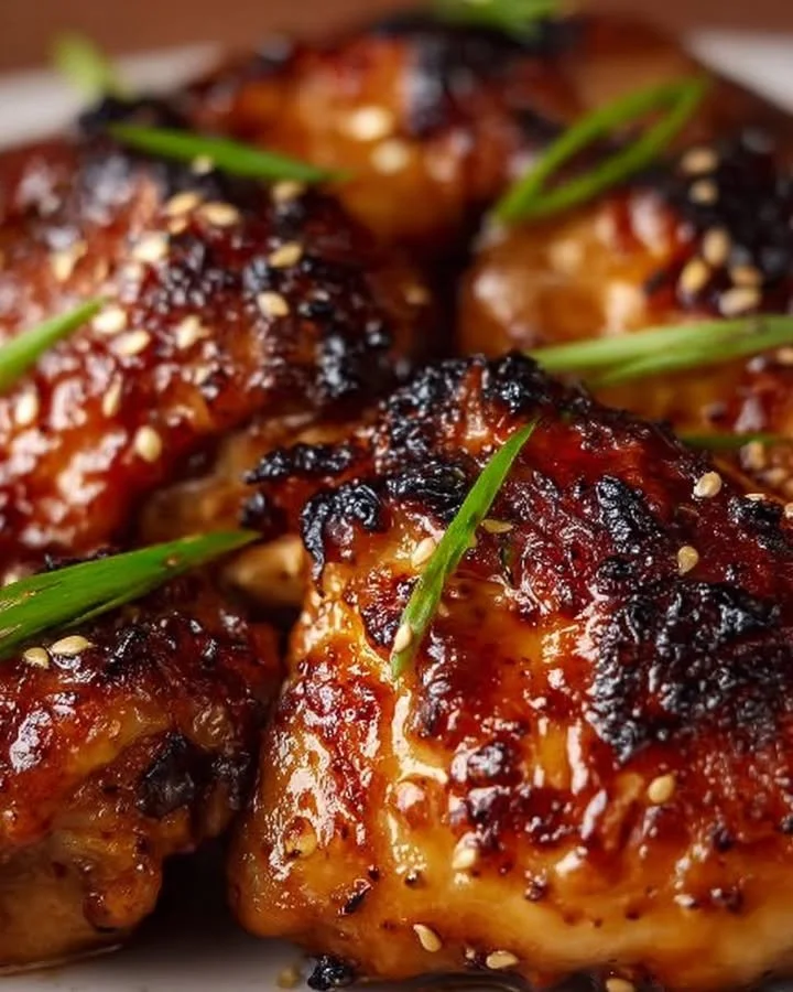 Air fryer hoisin chicken thighs served with vegetables