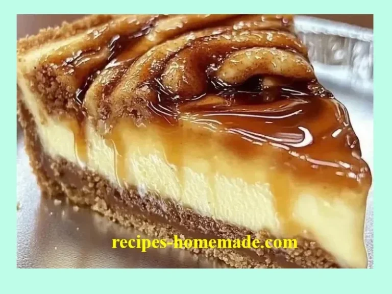 Delicious Honey Bun Cheesecake topped with caramel and nuts