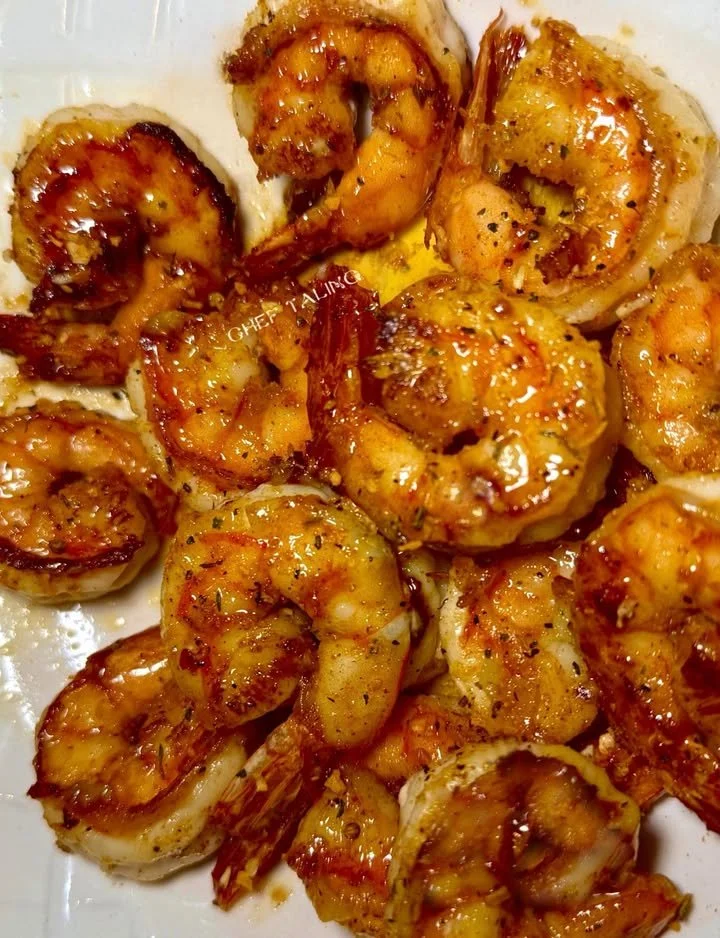 Delicious honey garlic butter ginger shrimp served on a plate