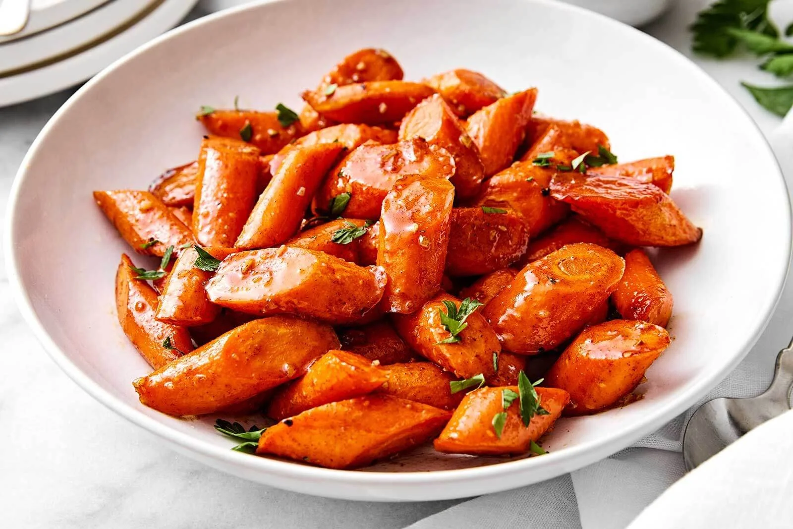Delicious honey glazed carrots served as a colorful side dish