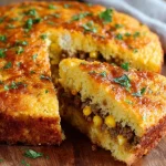 Delicious Mexican Cornbread with Beef served in a rustic dish