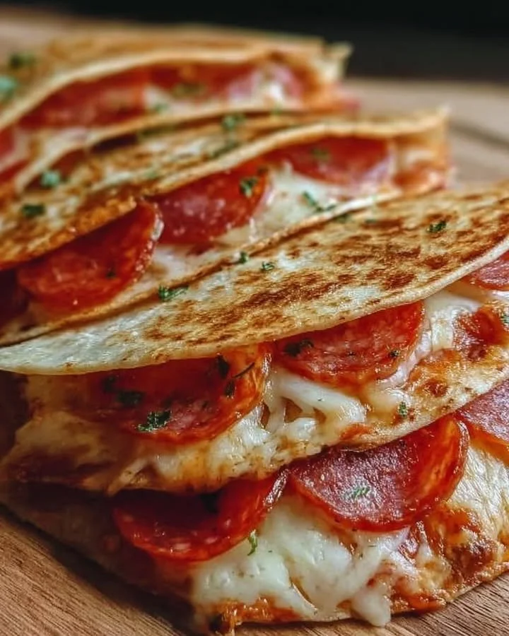 Delicious Pepperoni Cheese Pizza Quesadillas served on a plate