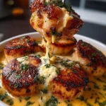 Seared scallops in garlic Cajun butter sauce served on a plate