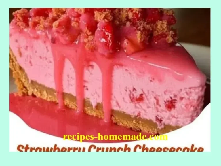 Delicious Strawberry Crunch Cheesecake with fresh strawberries and crunchy topping